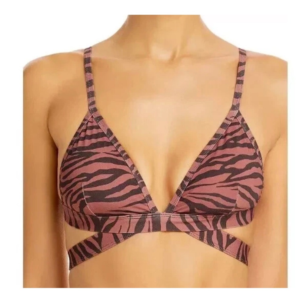 NWT AQUA Women Tiger Print Strappy Bikini‎ Swim Top V Neck Adjustable Straps XS